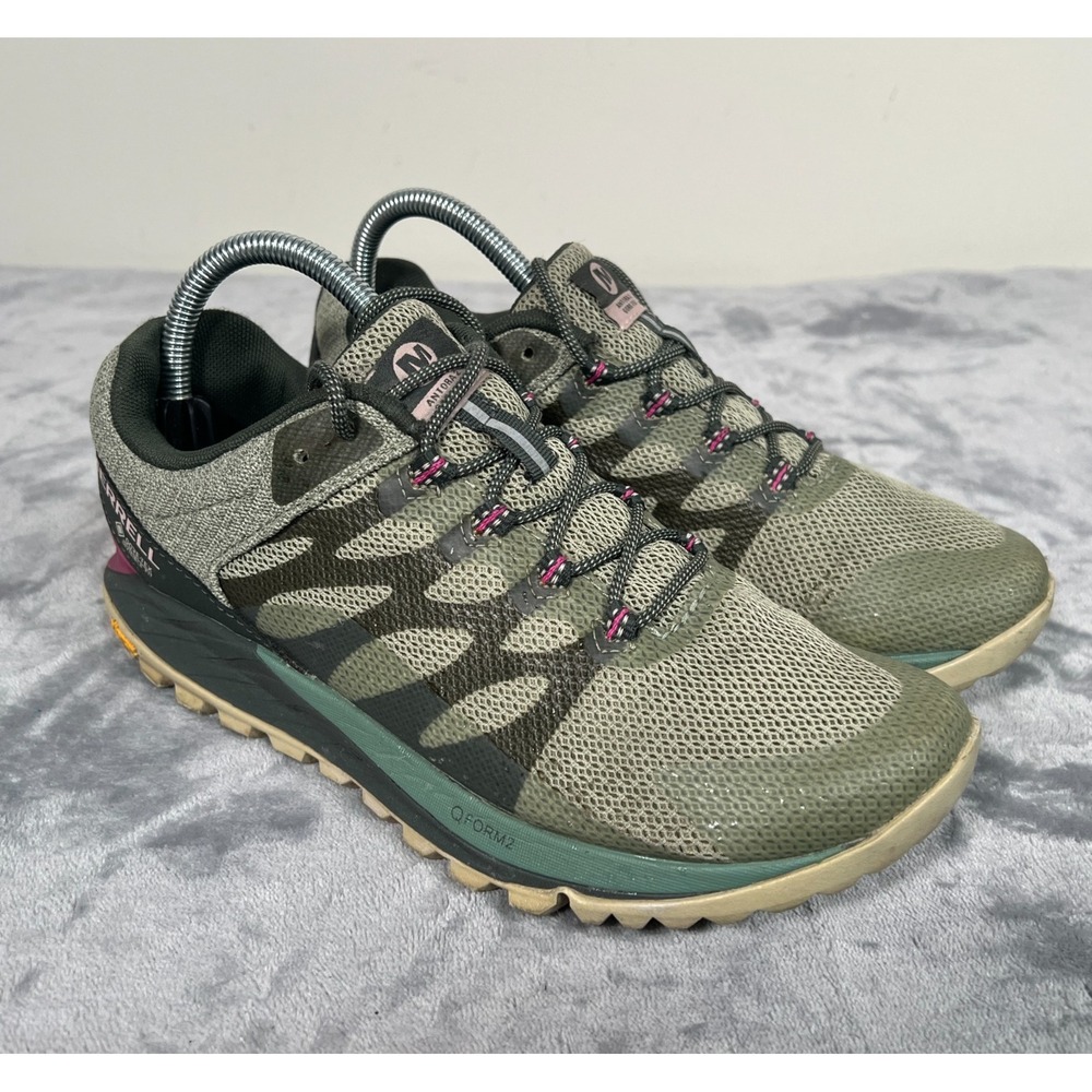 Merrell Antora 2 GTX Gore Tex Shoes Womens US 8.5 Trail Running Hiking Green
